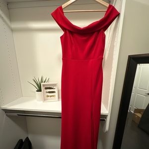 Red crepe gown